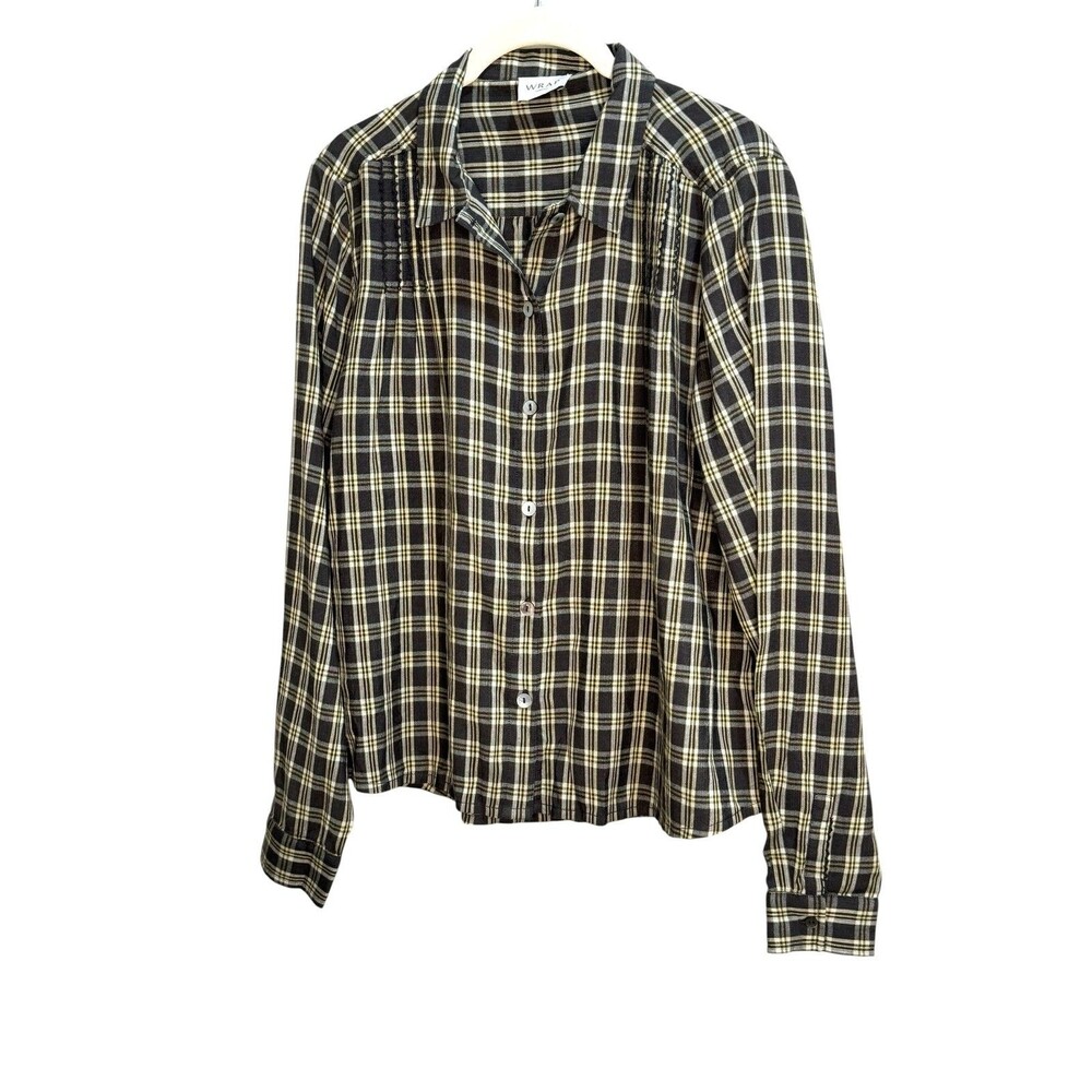 Wrap London Shirt Womens 6 Gray Plaid Embroidered Button Front Long Sleeve Top